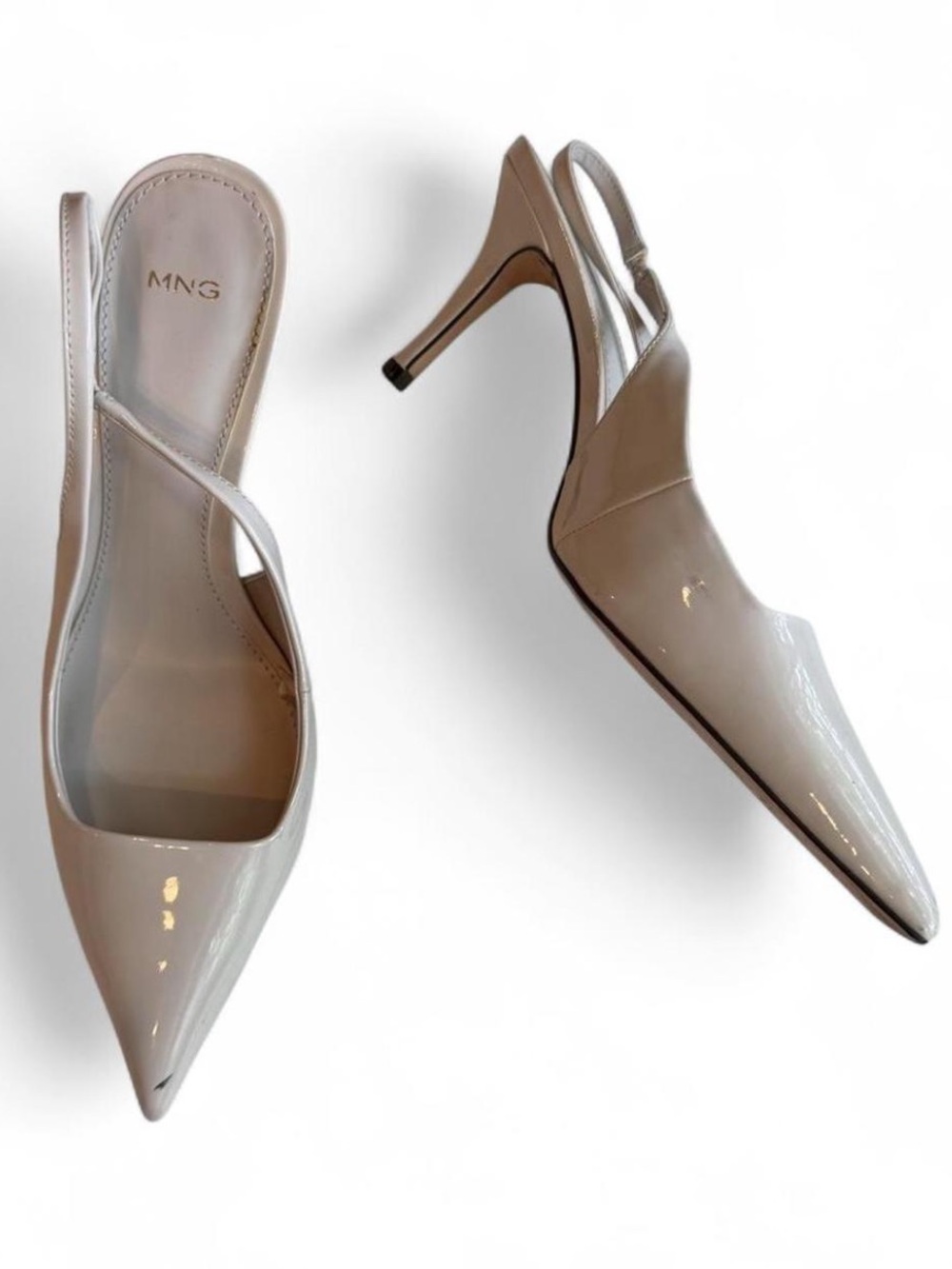 Mango Cream Patent Leather Slingback Pointed Toe Heels